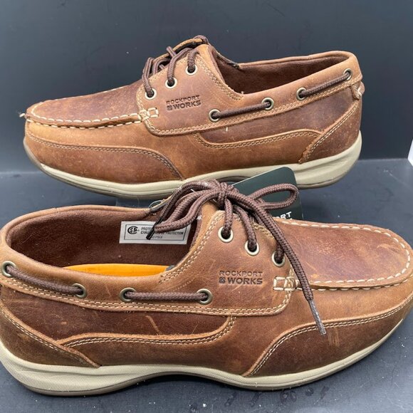 Rockport Works Mens Brown Leather Sailing Club 3 Eye Steel Toe Boat Shoe 9M - Picture 10 of 15